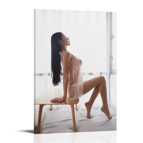 ZOZO HOUSE Girl in Pink Sexy Transparent Lingerie Sitting on Table Bilddruck 12x18inch(30x45cm) von ZOZO HOUSE