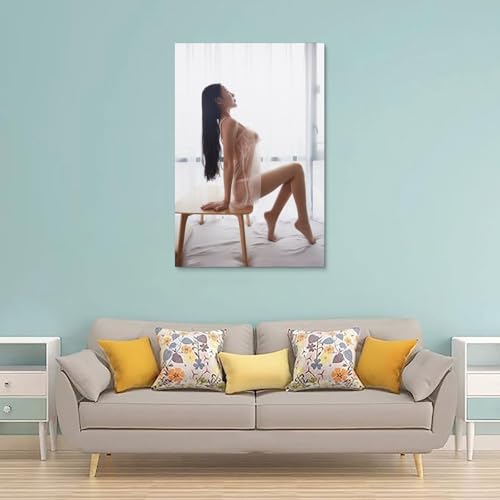 ZOZO HOUSE Girl in Pink Sexy Transparent Lingerie Sitting on Table Moderne Dekoration Für Das Zuhause 12x18inch(30x45cm) von ZOZO HOUSE