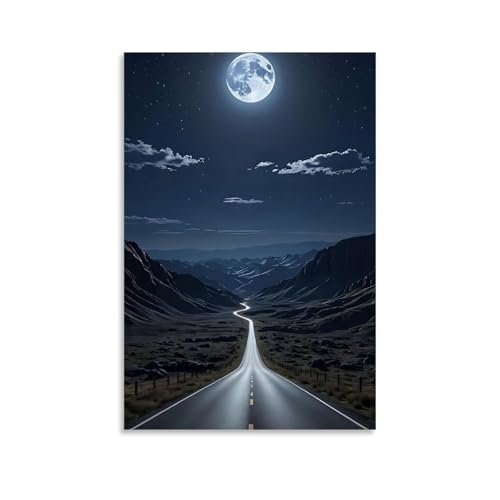 ZOZO HOUSE Highway Scenery Poster Under The Moon Gemälde 16x24inch(40x60cm) von ZOZO HOUSE