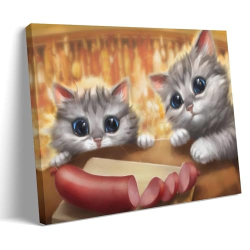 ZOZO HOUSE Kitten Sees Sausage Wandkunst 24x36inch(60x90cm) von ZOZO HOUSE