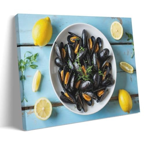 ZOZO HOUSE Meeresfrüchte, Muscheln Und Zitrone Auf Dem Teller Wohnzimmer 16x24inch(40x60cm) von ZOZO HOUSE