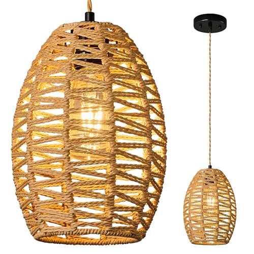 ZPBSJ Braune Rattan Pendelleuchte Kücheninsel Hängeleuchten Höhenverstellbar Boho Lampe E27 Hängelampe Korblampe für Bauernhaus Wohnzimmer (1Pack) von ZPBSJ