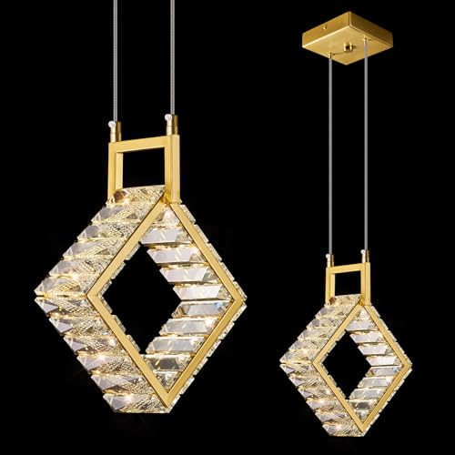 ZPBSJ Kücheninsel Mini Leuchte Moderne LED Kristall Hängeleuchte Gold Quadratisch Kronleuchter 16W für Esszimmer Wohnzimmer Küche Schlafzimmer Bar(1-Licht) von ZPBSJ