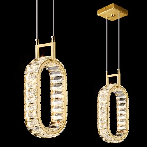 ZPBSJ Kücheninsel Mini Leuchte Moderne Led Kristall Hängeleuchte Gold Oval Kronleuchter 12W für Esszimmer Wohnzimmer Küche Schlafzimmer Bar(1-Licht) von ZPBSJ