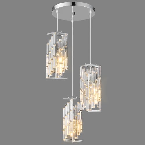 Modern Chrome Pendant Lights Mini Crystal Hanging Light Fixture,Adjustable Chandelier for Kitchen Island Dinning Room Bedroom (3-Light) von ZPBSJ