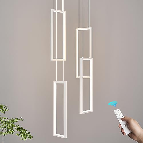 ZPBSJ Moderne Dimmbar Küche Pendelleuchte Leuchten LED Weiß Pendel 4 Ring Rechteckige Hängend für Esszimmer Schlafzimmer Wohnzimmer Flur von ZPBSJ