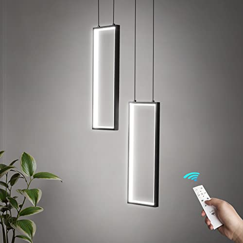 ZPBSJ Moderne Dimmbar Küche Pendelleuchten LED Schwarz Hängelampe 2 Ring Rechteck Kronleuchter für Esszimmer Schlafzimmer Wohnzimmer Flur von ZPBSJ