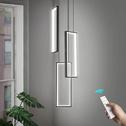 ZPBSJ Moderne Dimmbar Küche Pendelleuchten LED Schwarz Hängelampe 3 Ring Rechteck Kronleuchter für Esszimmer Schlafzimmer Wohnzimmer Flur ZPBSJ Moderne Dimmbar Küche Pendelleuchten LED Schwarz Hängelampe 3 Ring Rechteck Kronleuchter für Esszimmer Schlafzimmer Wohnzimmer Flur von ZPBSJ