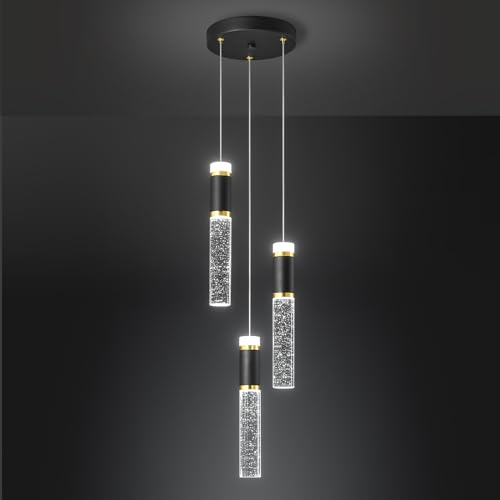 ZPBSJ Moderne Schwarz-Gold-Hängeleuchten Kücheninsel, dimmbare LED-Hängeleuchten Bubble Crystal Pendelleuchte, Pendelleuchten für Kücheninsel Esszimmer (3-Licht) von ZPBSJ
