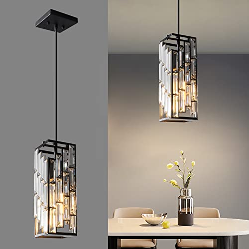 ZPBSJ Moderne Schwarze Pendelleuchte Mini Kristall Kronleuchter, Justierbare Rechteck Esszimmerlampe für Kücheninsel ein WohnzimmerSchlafzimmer (1er-Pack) von ZPBSJ