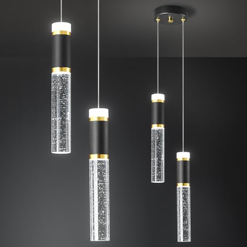 ZPBSJ Schwarz-Gold LED Dimmbarer Moderner Kronleuchter Kristall, Höhe nach Wunsch, Lampe Ideal für Kücheninseln, Schlafzimmer, Esszimmer, Bars (2-Licht) von ZPBSJ