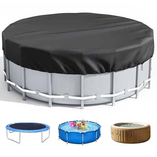 Poolabdeckung for Den Außenbereich,Runde,Staubdichte Poolabdeckung aus Oxford-Stoff,Kordelzug-Design,Kann Am Boden Befestigt Werden,Verschiedene Größen,Schwarz(Medium-12ft) von ZPDMJEO