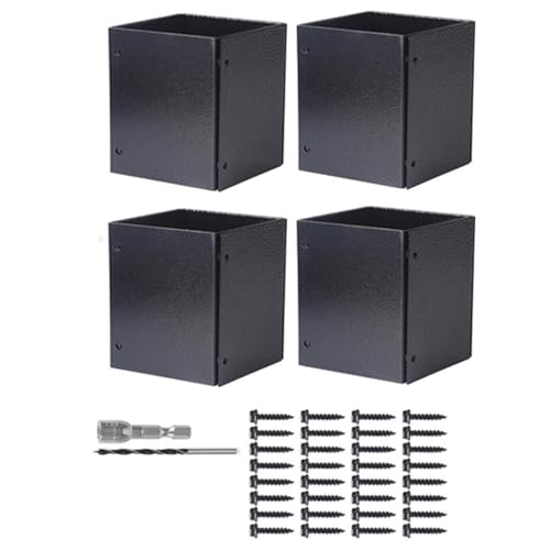 Quadratische Pfosten-Schutzfüße, Metall, Verstellbar, Geeignet for Holzzäune, Tischbeinschutz Schwarz, Säulenbasis, 1 Stück, 2 Stück, 4 Stück(4PCS) von ZPDMJEO