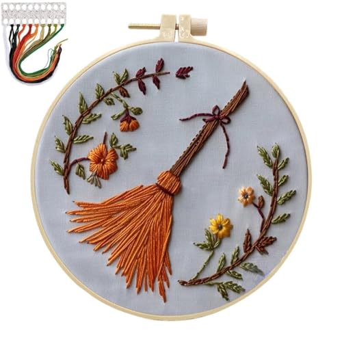ZPECIAL Embroidery Kit Halloween, Gothic Halloween Embroidery Kit, Embroidery Kit for Beginners, Halloween Embroidery Patterns Fall Cross Stitch Kits Crafts with Embroidery Hoop Thread Needle(A) von ZPECIAL