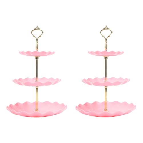 ZPFDSG Obst Etagere 1/2 stücke Stil Doppel Schicht Obst Platte Rosa Kunststoff Kuchen Platte Hotel Geburtstag Party Snack Platte Dessert Platte(2pcs-pink) von ZPFDSG