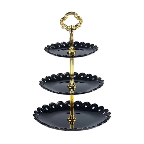 ZPFDSG Obst Etagere 3-schicht Kuchen Stehen Obst Platte Tablett Display Cupcake Halter Regal-Stapelbar Abnehmbare Geburtstag Party Hochzeit Dessert Halter(Black trumpet) von ZPFDSG