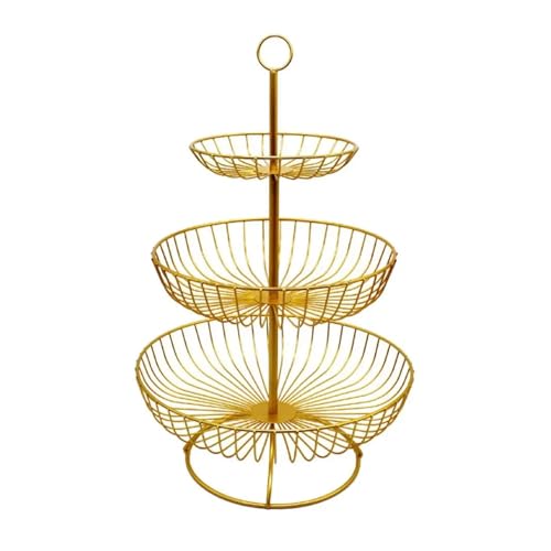 ZPFDSG Obst Etagere 3-stufiger Obstkorb, Schüsselständer aus Eisendraht, Aufbewahrungsregal, Obstkorbständer aus Edelstahl for die Küchentheke(Golden) von ZPFDSG