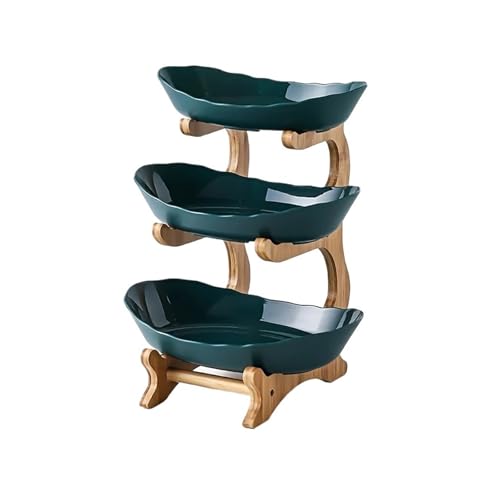 ZPFDSG Obst Etagere Doppel-/Dreischichtiger moderner Holz-Wohnzimmer-Mehrschicht-Snacknetz-Obstteller aus Kunststoff Dreischichtiger Dessertteller aus Holz(Green L) von ZPFDSG