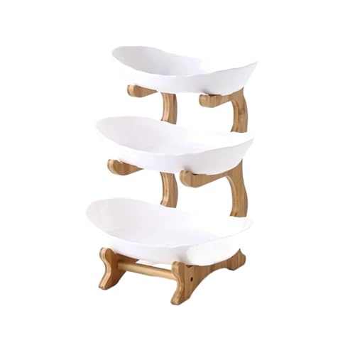 ZPFDSG Obst Etagere Doppel-/Dreischichtiger moderner Holz-Wohnzimmer-Mehrschicht-Snacknetz-Obstteller aus Kunststoff Dreischichtiger Dessertteller aus Holz(White L) von ZPFDSG