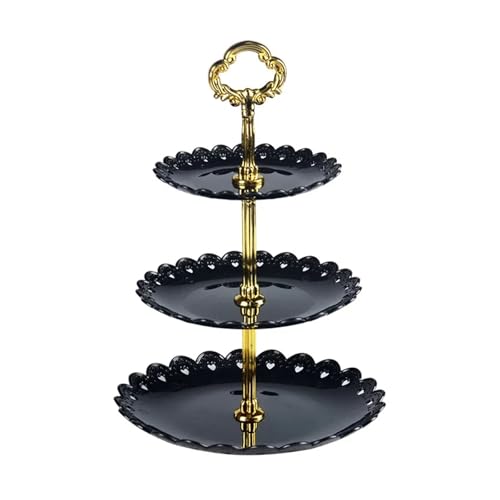 ZPFDSG Obst Etagere Drei-schicht Kuchen Tablett Kuchen Ständer Hochzeit Party Dessert Tisch Süßigkeiten Obst Platte Kuchen Display Stand Dessert Snack Tablett(Black) von ZPFDSG