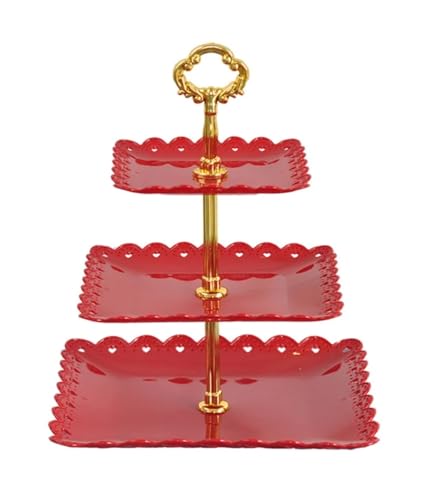 ZPFDSG Obst Etagere Dreischichtiger Tortenständer Hochzeitsfeier Desserttisch Süßigkeiten Obstteller Kuchen Selbsthilfe Display Home Tischdekoration Tabletts(Red) von ZPFDSG