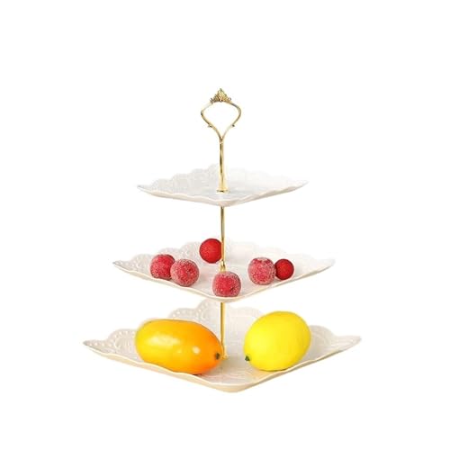 ZPFDSG Obst Etagere Nachmittagstee Herz Tablett Dessert Tischdekoration Kuchen Tablett Dreischichtiger Tortenständer Kreatives mehrschichtiges Plastik Obst(Square white) von ZPFDSG