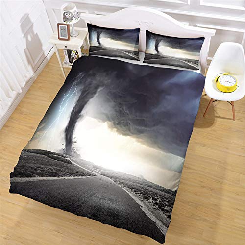 ZPOEQW Bettwäsche 135X200 Microfaser 3 Teilig 3D Tornado Lightning Naturlandschaft Druck Bettbezug Set Für Baby Kinder, Weiche Flauschige Bettbezüge Mit Reißverschluss Und 2 Mal Kopfkissenbezug 80X80c von ZPOEQW