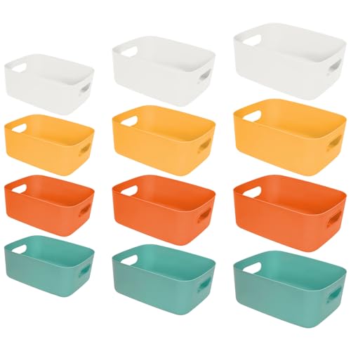 ZPONEED 12er Set Aufbewahrungsbox Bunt, Kunststoff Aufbewahrungskisten mit Griffen, Korb Plastik Organizer, Ordnungsbox, Multifunktion Aufbewahrungsboxen für Küche Bad Kleiderschrank von ZPONEED