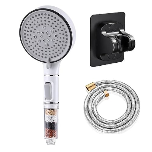 Duschkopf,Duschkopf mit Filter,Hochdruck Handbrause 5 Strahlarten,Gefilterte Handbrausen mit 1.5 m langem Schlauch, 3-Lagen-Filtration Mineralsteinen, für Hartes Wasser,Rest-Chlor, Weiß (Stlye a) von ZPPLD