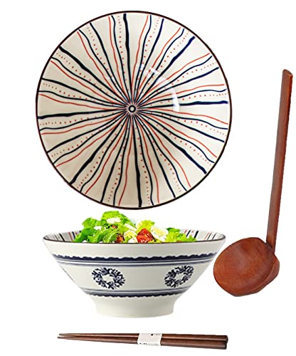 Ramen Bowls,Ramen Schüssel,Porzellan Japanische Schüssel,Ramen Schüssel Set,Nudel Suppen Schüssel,Ramen Schale,Ramen Bowl mit Löffel Essstäbchen,Salatschüsseln von ZPPLD