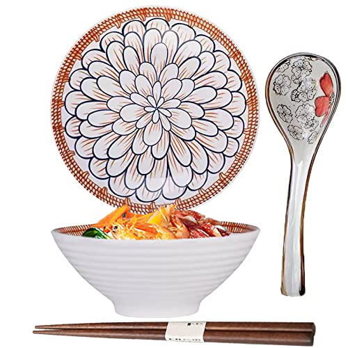 Ramen Bowls,Ramen Schüssel,Porzellan Japanische Schüssel,Ramen Schüssel Set,Nudel Suppen Schüssel,Ramen Schale,Ramen Bowl mit Löffel Essstäbchen,Salatschüsseln von ZPPLD