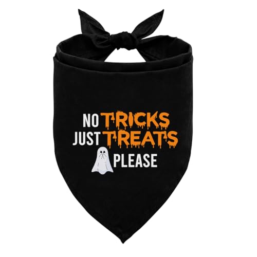 Halloween-Hundehalstuch, keine Tricks Just Treats Please, schwarzes Haustier-Tuch mit Geistermuster, Halloween-Party-Dekoration, Hundehalstuch, verstellbares Dreieckstuch Halloween-Hundehalstuch, keine Tricks Just Treats Please, schwarzes Haustier-Tuch mit Geistermuster, Halloween-Party-Dekoration, Hundehalstuch, verstellbares Dreieckstuch von ZPPRJF