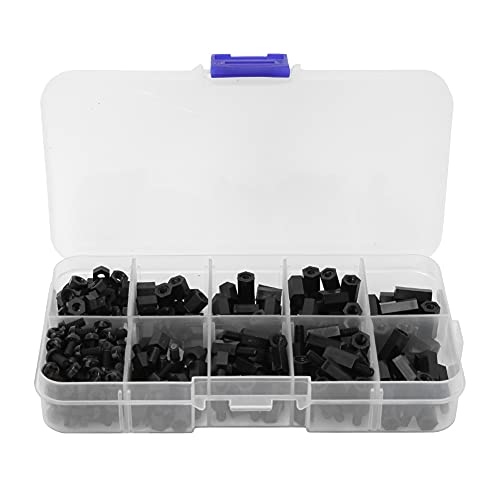 300 Stück M3 Nylonschrauben und Muttern, schwarz verzinktes Nyloneinsatz-Kontermuttern-Sortiment mit abnehmbarer Kunststoffbox für passende Schrauben oder Bolzen(Schwarz) von ZPSHYD
