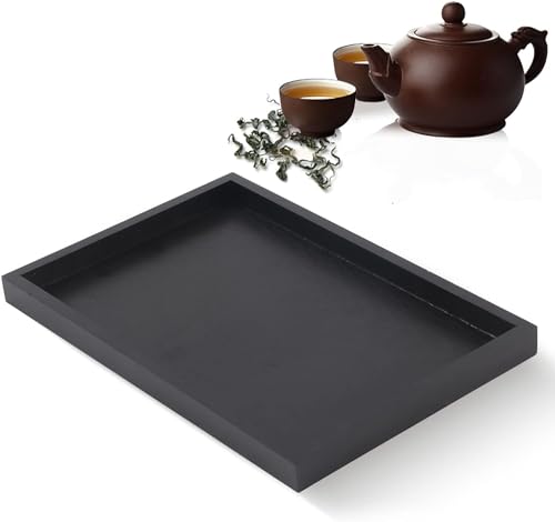 ZPSHYD Rechteckiges Teetablett aus Holz, rechteckiges Tablett aus massivem Holz, schwarzes Holz-Teetablett für Küchentheke (25 * 18 * 2cm) von ZPSHYD