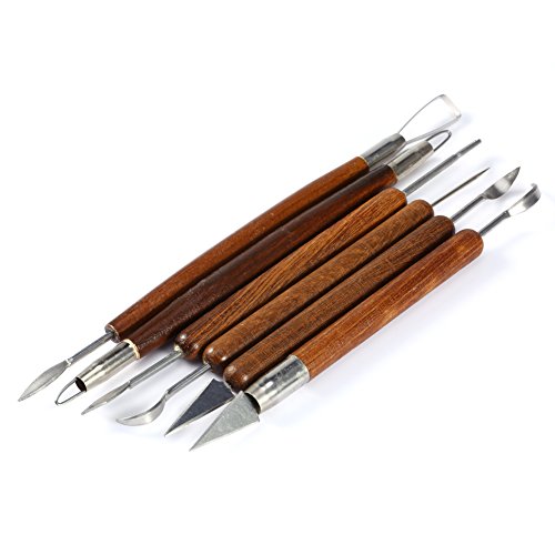 ZPSHYD 6-teiliges Tonwerkzeug-Set für Modelliermasse, Modelliermasse, Keramikschnitzwerkzeug, Tonform-Set mit Holzgriff von ZPSHYD