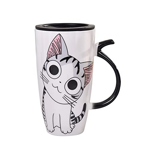 ZPSHYD 600 Ml Süße Katzen-Keramik-Kaffee-/Teetasse – Neuartige Keramik-Morgentasse Mit Deckel Für Haushalts- Und Bürofreuden von ZPSHYD