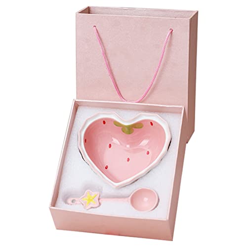 ZPSHYD Erdbeer-Herzschale – Trendige Rosafarbene Keramik-Salatschüssel, Beliebt Bei TikTok-Nutzern, Süßes Geschenkset Mit Geschenkbox(1 Bowl 1 Spoon) von ZPSHYD