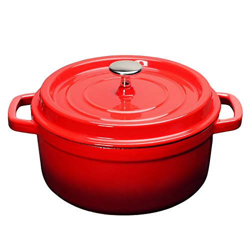 ZPSHYD Rot Emaillierter Suppentopf aus Gusseisen Mit Deckel – Eisentopf Mit Zwei Schlaufengriffen Für Das Kochen zu Hause in Der Küche(24cm) von ZPSHYD