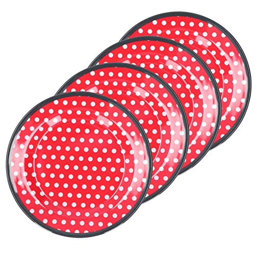 ZPSHYD 9-Zoll-Teller aus Porzellanimitat, 4-teiliges rotes, exquisites rundes Speiseteller-Set mit weißen Punkten, leicht und langlebig, geeignet für Restaurants und Familien von ZPSHYD