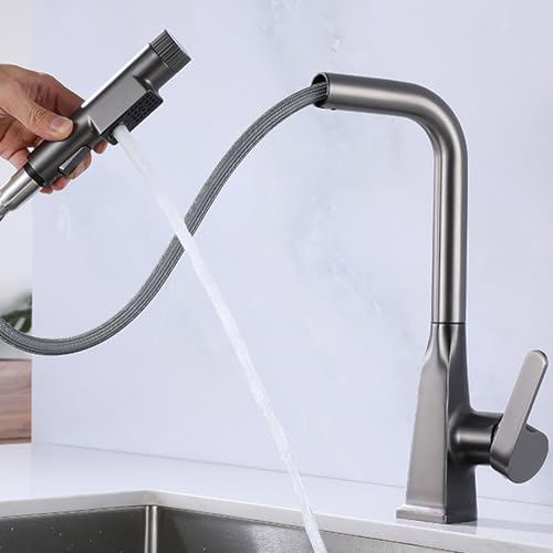 3 Wege Armatur Küche Ausziehbar Küchenarmatur 3 in 1 Küchenspüle Wasserhahn Messing-Grau von ZPSPZ