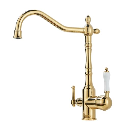 3 Wege Armatur Küche Spülenarmatur Schwenkbar Messing 2 Griffe 2 Wasserauslässe-Gold 3 Wege Armatur Küche Spülenarmatur Schwenkbar Messing 2 Griffe 2 Wasserauslässe-Gold von ZPSPZ