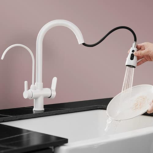 3 Wege Küchenarmatur mit Brause Ausziehbar, Wasserhahn Küche Weiß Messing Teleskopisch Schwenkbar Trinkwasser Wasserhahn 3 Wege Küchenarmatur mit Brause Ausziehbar, Wasserhahn Küche Weiß Messing Teleskopisch Schwenkbar Trinkwasser Wasserhahn von ZPSPZ
