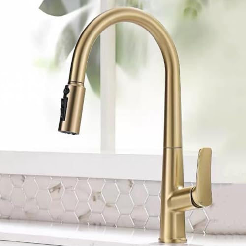 3 Wege Wasserhahn Küche Ausziehbar Spültischarmatur mit Brause Schwenkbar Einzelgriff Einloch Messing Mischbatterie Küche Ausziehbar mit Brause-Gebürstetes Gold 3 Wege Wasserhahn Küche Ausziehbar Spültischarmatur mit Brause Schwenkbar Einzelgriff Einloch Messing Mischbatterie Küche Ausziehbar mit Brause-Gebürstetes Gold von ZPSPZ