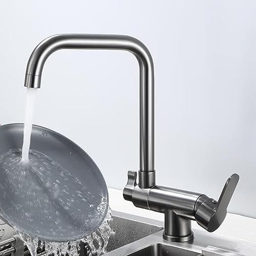 3 Wege Wasserhahn Küche Klappbar Vorfenster 360° Drehbar Wasser Trinken Wasser Kalt und Heiß Messing Küchenarmatur-Grau von ZPSPZ