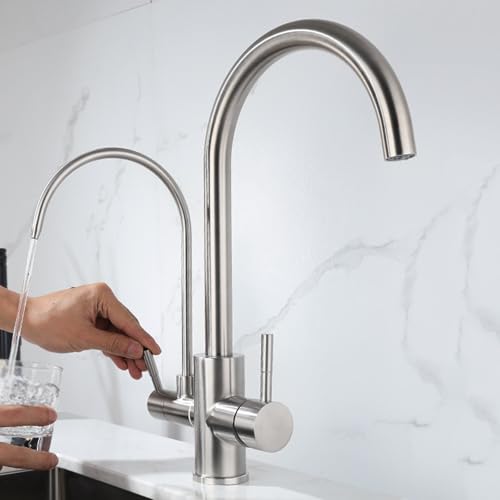 3 Wege Wasserhahn Küche Schwenkbar Edelstahl Doppelgriffe Spüle Wasserhahn-Gebürstet 3 Wege Wasserhahn Küche Schwenkbar Edelstahl Doppelgriffe Spüle Wasserhahn-Gebürstet von ZPSPZ