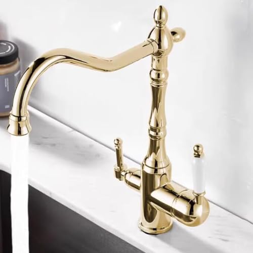 3 Wege Wasserhahn Küche Schwenkbar Ein Loch 2 Griffe Küchenwasserhahn 3 Wege Messing-Gold 3 Wege Wasserhahn Küche Schwenkbar Ein Loch 2 Griffe Küchenwasserhahn 3 Wege Messing-Gold von ZPSPZ