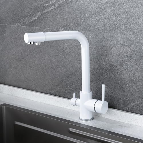 3 Wege Wasserhahn Küche Schwenkbar Reines Wasser Messing Spülenarmatur Einzelloch 2 Griffe-Weiß 3 Wege Wasserhahn Küche Schwenkbar Reines Wasser Messing Spülenarmatur Einzelloch 2 Griffe-Weiß von ZPSPZ
