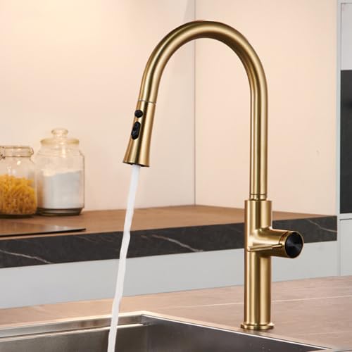 Armatur Küche Ausziehbar Wasserhahn Küche mit Brause Mischbatterie Küche Ausziehbar Schwenkbar Wasser Kalt und Heiß Einzelloch Messing-Gold Gebürstet Armatur Küche Ausziehbar Wasserhahn Küche mit Brause Mischbatterie Küche Ausziehbar Schwenkbar Wasser Kalt und Heiß Einzelloch Messing-Gold Gebürstet von ZPSPZ