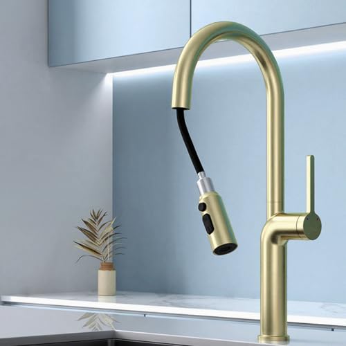 Armatur Küche Ausziehbar Wasserhahn Küche mit Brause Schwenkbar Wasser Kalt und Heiß Mischbatterie Küche Ausziehbar Edelstahl Einzelloch Einzelgriff-Gold Gebürstet Armatur Küche Ausziehbar Wasserhahn Küche mit Brause Schwenkbar Wasser Kalt und Heiß Mischbatterie Küche Ausziehbar Edelstahl Einzelloch Einzelgriff-Gold Gebürstet von ZPSPZ