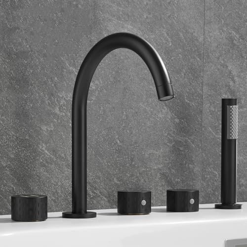 Badewannenarmatur mit Handbrause Wannenrandarmatur Messing 360 ° Schwenkbar 5 Loch Mischbatterie Badewanne mit Brause-Schwarz von ZPSPZ